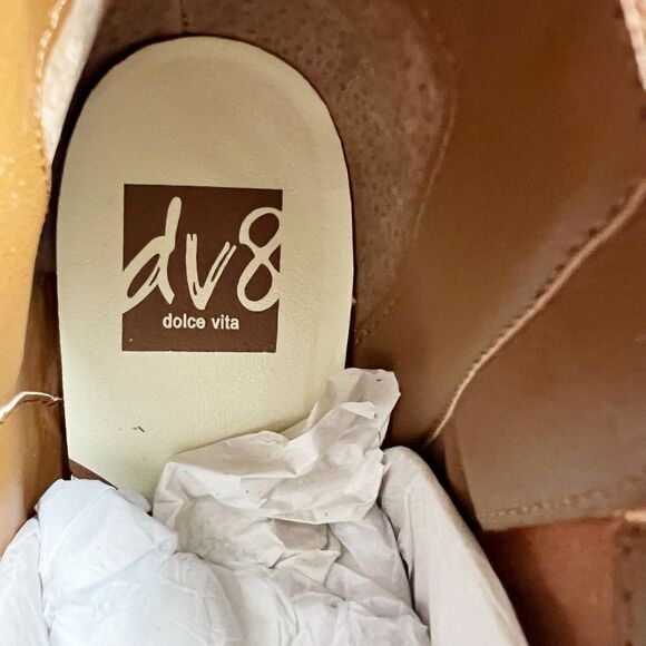 Dolce Vita DV8 Tan Brown Suede Ankle Boots Western Whipstitch Block Heel 6.5 New - Picture 6 of 8